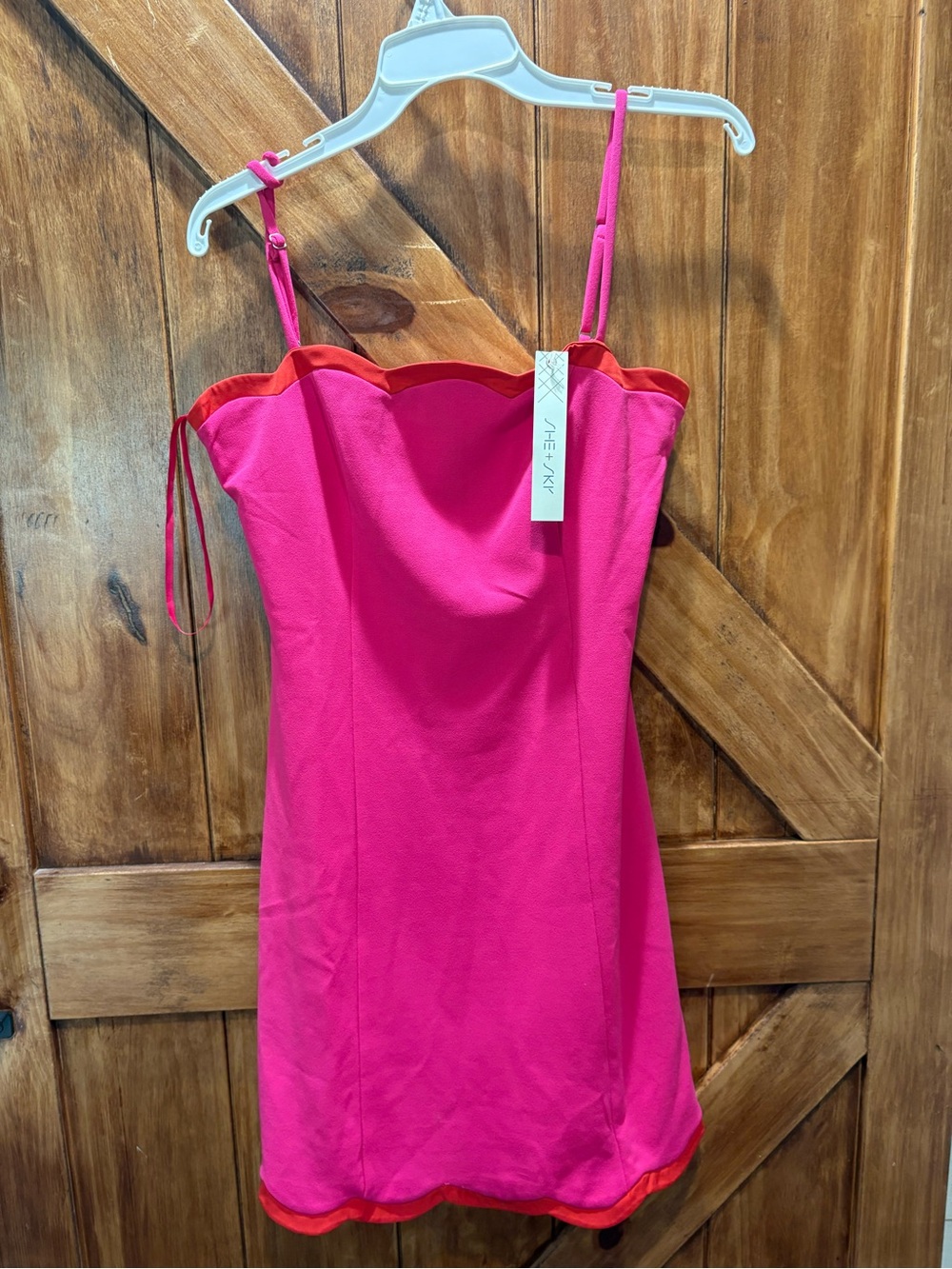 She + Sky Hot Pink Mini Dress with Red Trim NWT